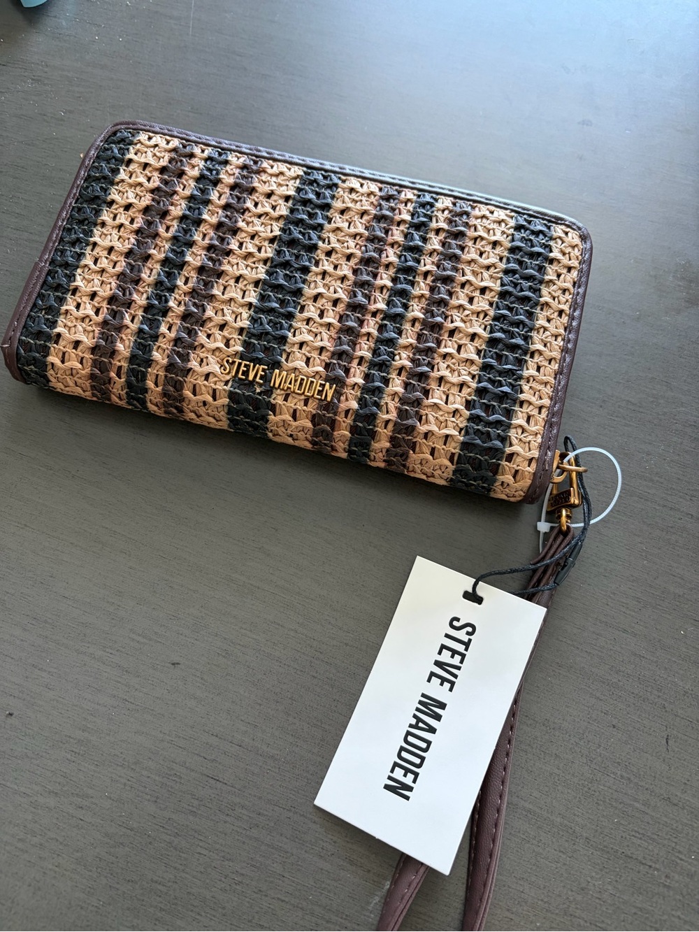Steve Madden Striped Woven Wristlet Wallet in Brown and Black